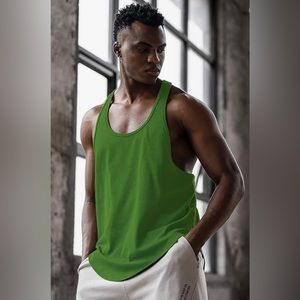 LecGee Men's Green Workout Tank Top Gym Muscle Tee Fitness Sleeveless Sh…